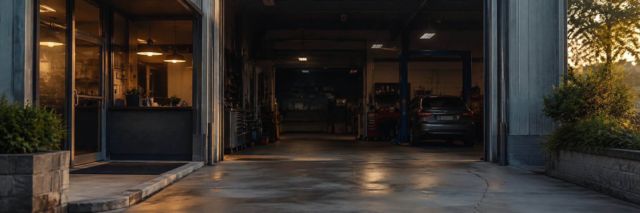 Entrada de un taller automotriz profesional